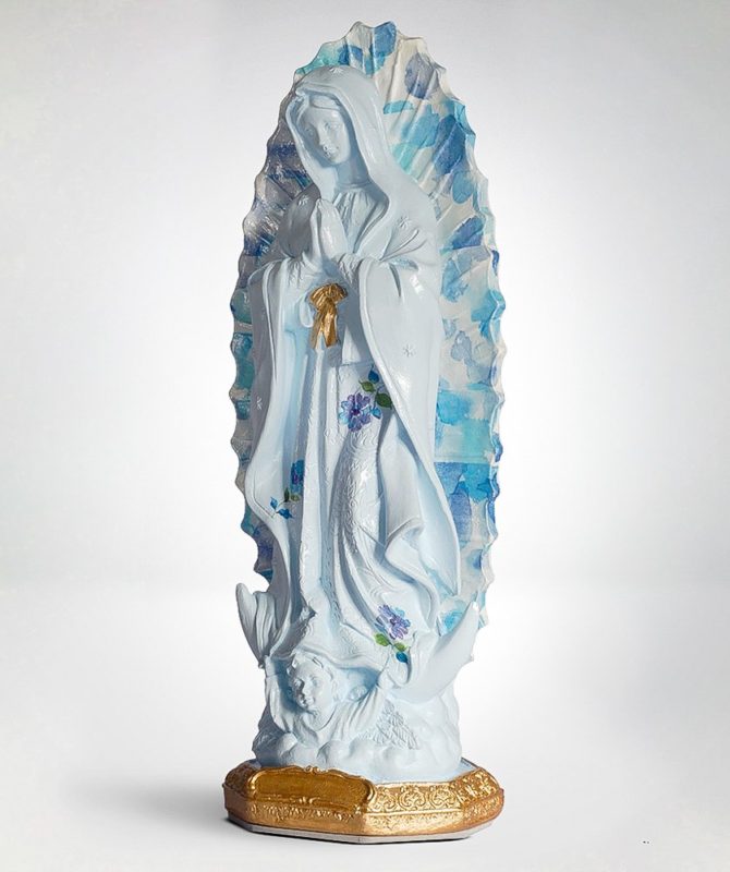 Virgen Guadalupe Azul Pétalos La Milagrosa Design